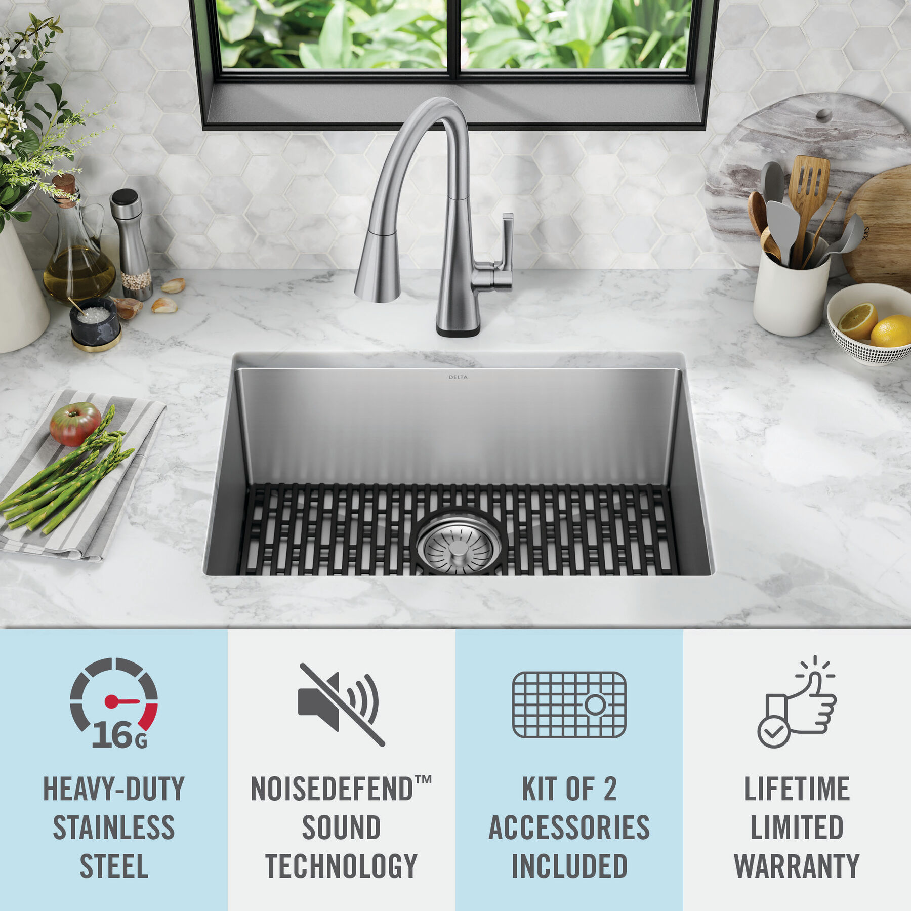 26” Undermount Stainless Steel Single Bowl Kitchen Sink with Accessories, image 15